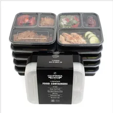 3 Compartment Reusable Plastic Food Storage Containers with Lids, Microwave and Dishwasher Safe, Bento Lunch Box, Set of 10