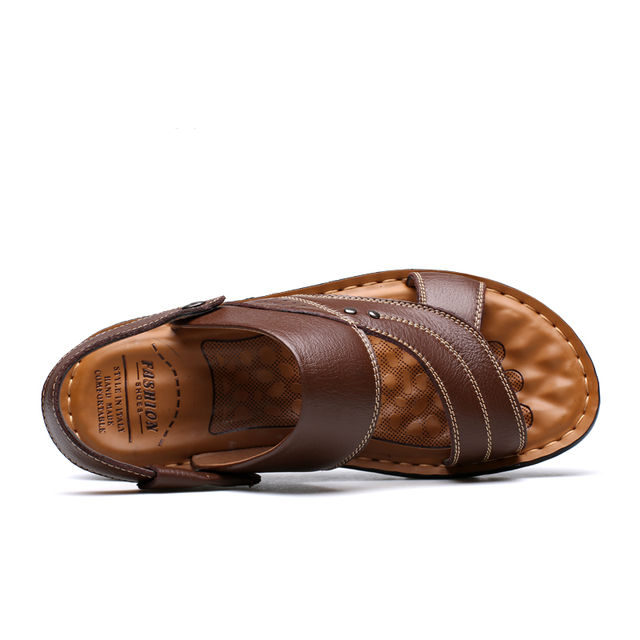Men’s Summer Sandals Genuine leather comfortable slip-on casual sandals fashion Men slippers zapatillas hombre size 38-44 129M