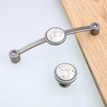 128mm Retro distress black antique silver kitchen cabinet wardrobe door handle printing ceramic drawer cabinet tv table knobs 5″