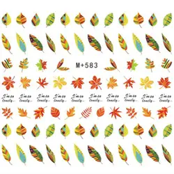 2 простыни Детские Осень Зима Дизайн ногтей Autocollant 3d наклейки кленовые листья воды наклейки растения узор талисманы переводные наклейки на