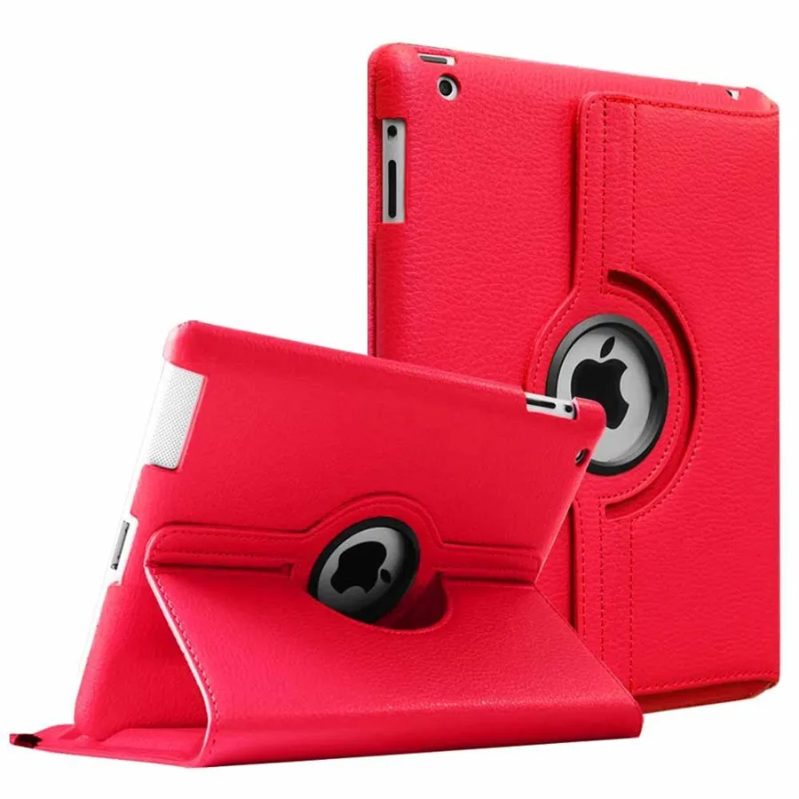 Для ipad 2, 3, 4 чехол для планшета, вращающийся на 360 градусов, из искусственной кожи, подставка, флип-чехол, защитный чехол для экрана для ipad 3, умный чехол+ пленка+ ручка - Цвет: Красный