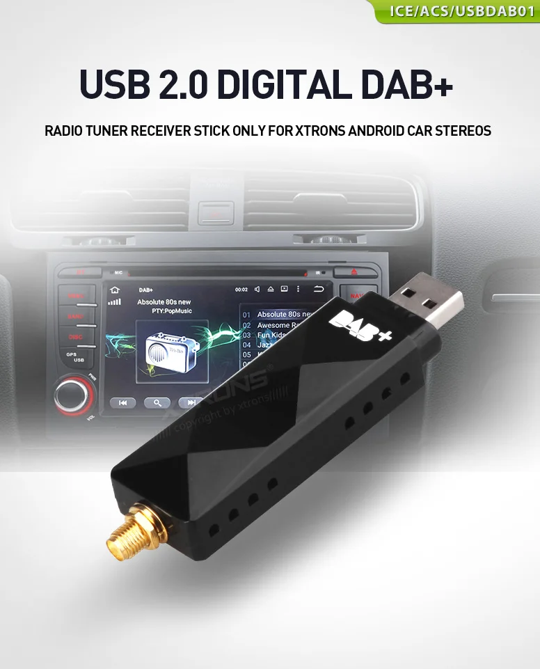 XTRONS USBDAB01 USB 2,0 цифровым DAB+ одновременное подключение двух телефонов ТВ спутниковый приемник только для автомобильный монитор XTRONS стерео-и акустическими системами Android 5,1 6,0 7,1 и 8,0