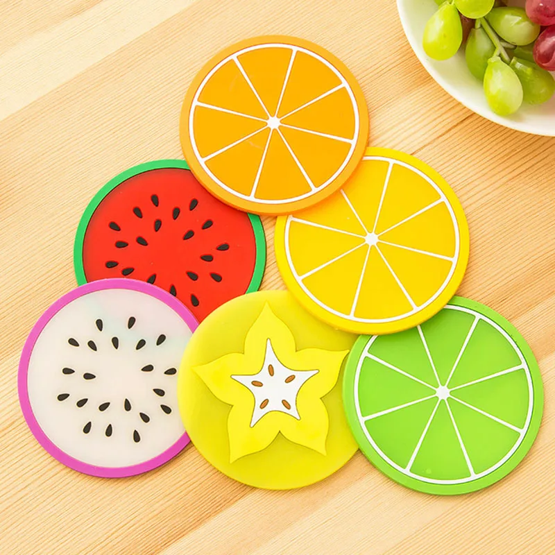 

5Pcs/Lot Hot Drink Holder Jelly Fruit Shape Cup Mat Skid Insulation Silicone Gel Pad Coasters TB Sale