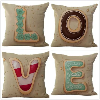 

New 24 letters cartoon Printed Cushion Cover linen pillow cover chair oil painting sofa bed car room Home Dec wholesale FG557