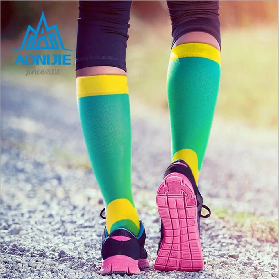 AONIJIE, Спортивные Компрессионные носки для велоспорта для мужчин и женщин, Calcetines Ciclismo Hombre, длинные носки для велоспорта, компрессионные носки для бега
