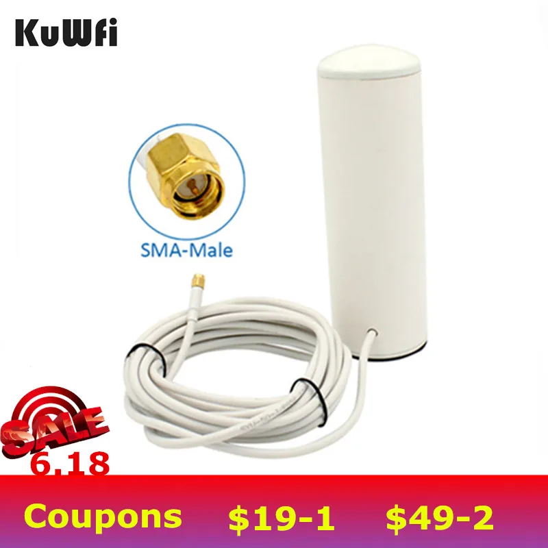 KuWfi 3g/4G LTE антенна SMA 2,4 Ghz 10-12dBi внешняя Wifi антенна с 5m или 10m кабелем для 4G роутера и модема усилитель сигнала
