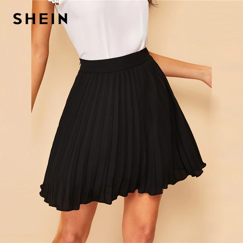 Женская плиссированная юбка SHEIN черная однотонная мини выше колена с молнией по