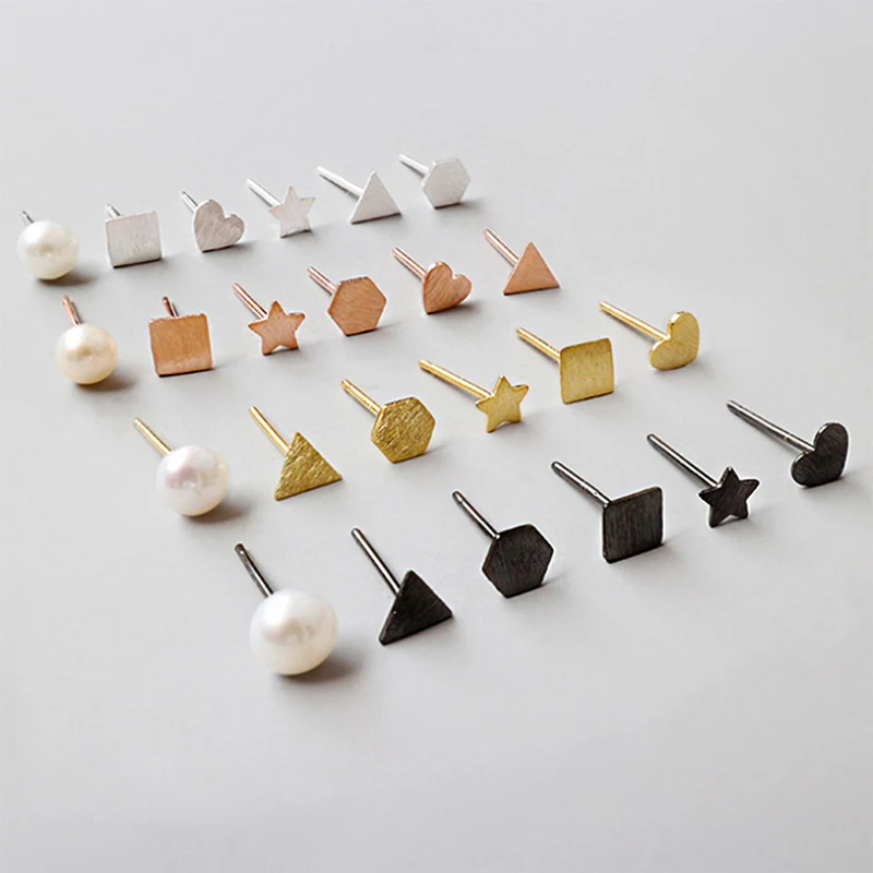 

NEW mini Small natural Pearl 925 silver mix 6 style pin earrings For Women Elegant Design Fashion Jewelry Stud Earrings 6pcs