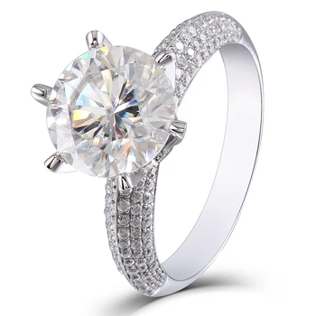 

TransGems 5ct Center 11mm F color Moissanite Engagement Wedding Ring Solitare with Accents for Women Genuine 14K White Gold