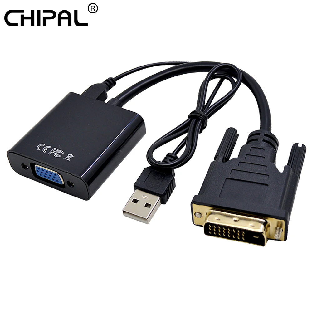 CHIPAL 10PCS DVI D to VGA Adapter with USB Power Cable 25Pin Male to