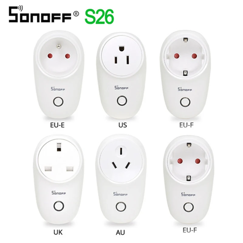 

Sonoff S26 WiFi Smart Socket US/UK/CN/AU/EU Wireless Plug Power Sockets Smart Home Switch Work With Alexa Google Assistant IFTTT