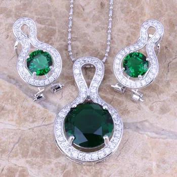 

Perfect Green Cubic Zirconia White CZ Silver Plated Earrings Pendant Necklace Jewelry Sets S0794