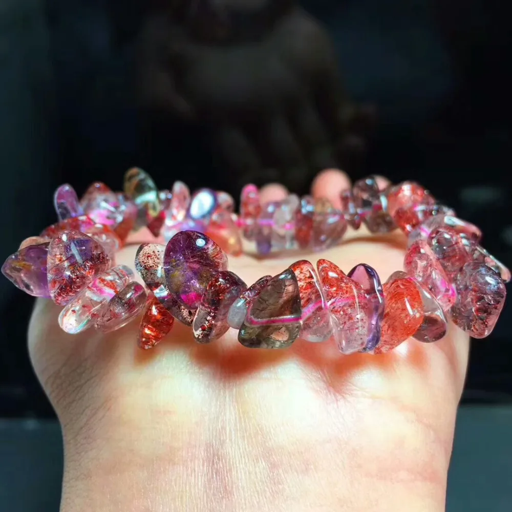 Подлинная натуральная супер семь Lepidocrocite кварцевые бусины браслет с круглыми бусинами растягивающийся Кристальный шейный ааааа