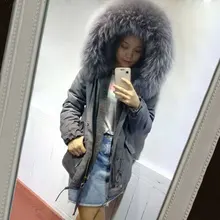 Новое поступление темно-серый элегантный итальянский зимняя куртка большой воротник короткий стиль женщины куртка