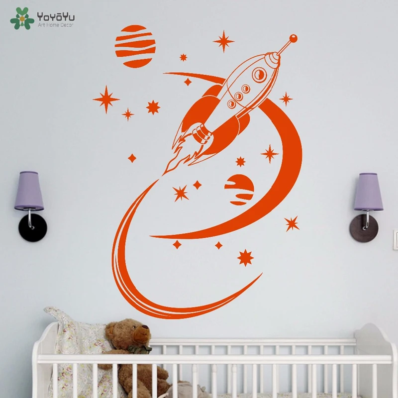 Us 7 42 25 Off Yoyoyu Wall Decal Rocket Ship Wall Stickers For Boys Bedroom Space Stars Pattern Vinyl Removable Nursery Interior Art Decorsy815 In