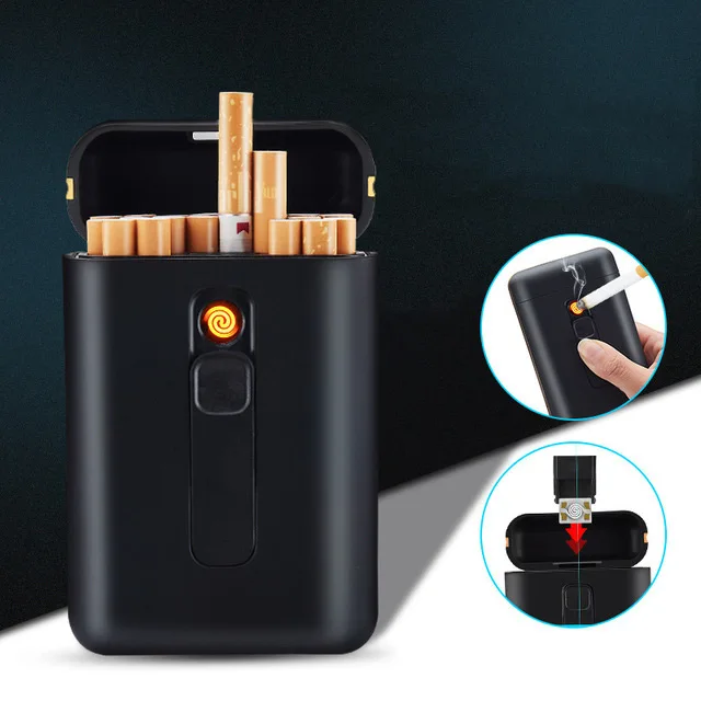 

Hold 20 Cigarette Case with Lighter Holder Plasma Lighter Cigarettes Accessories Windproof Turbo Lighter Personality Men's Gift