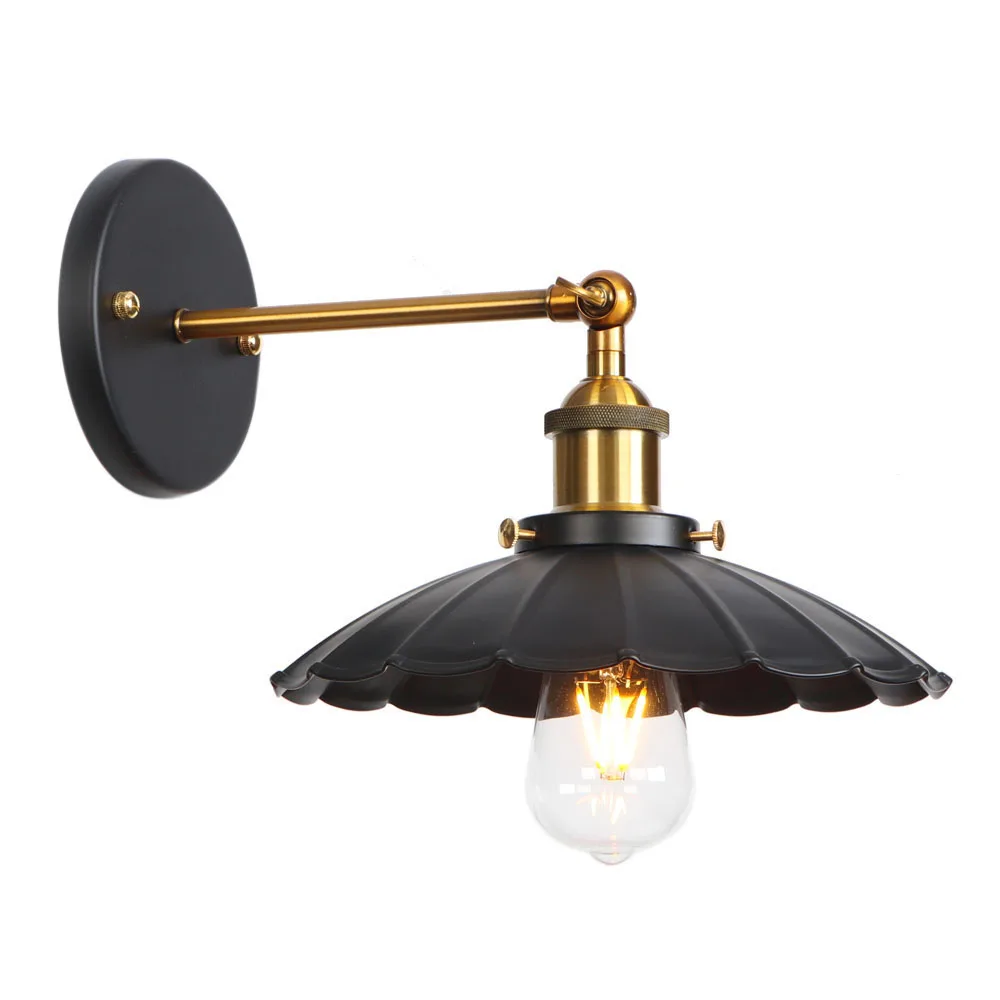 

American Village Wall Lamp E27 Bulb with lampshade Iron Industrial restaurant led wall lamp bar Bedroom wall light RWL0017