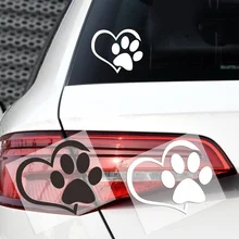 Autocollant de voiture patte de chien avec coeur de pêche, étiquette de voiture, dessin animé, Animal, chien, chat, amour, Animal de compagnie, empreintes 3D
