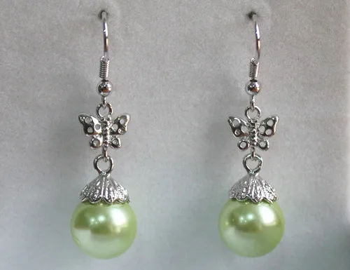 

Fashion Silver Filled Butterfly With 12mm green shell Pearl Earrings