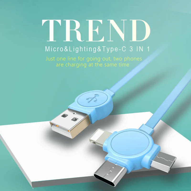 ! ACCEZZ TPE USB зарядный кабель освещение для iPhone X 8 Plus Micro Type C Xiaomi Huawei Samsung 3 в 1 быстрая