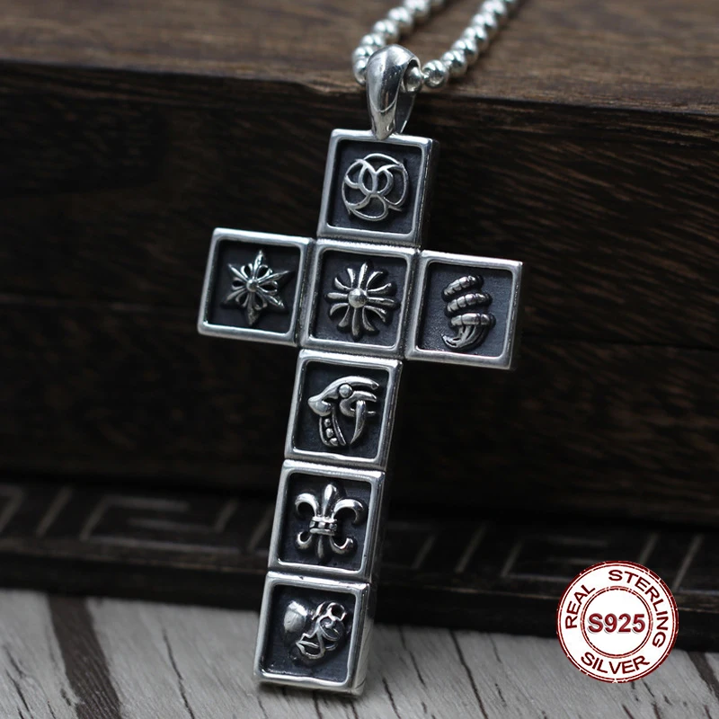 

Crosses Hot Sale Real S925 Sterling Silver Men's Pendant Personality Retro Punk Style Crusader Shape Tag Send Lover's Gift 2017