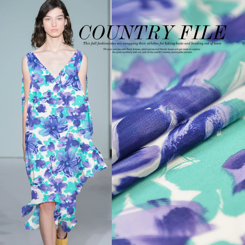 

100*140cm,12M/M,Painting Floral Silk Cotton Dress Fabric Tissu