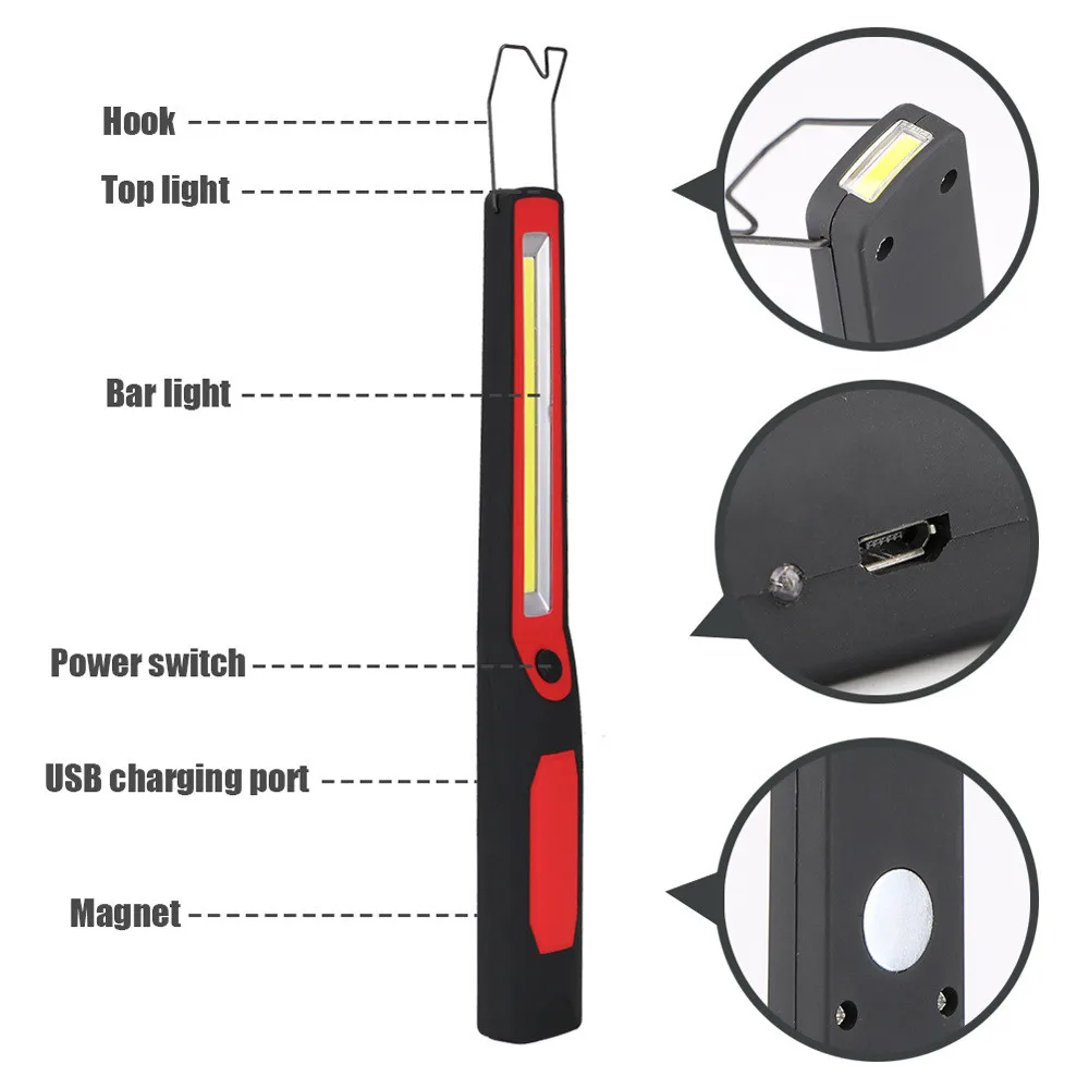 Портативный прожектор рабочий свет 2в1 перезаряжаемый светодиодный COB Кемпинг Рабочая лампа для досмотра ручной фонарик Магнитный#30