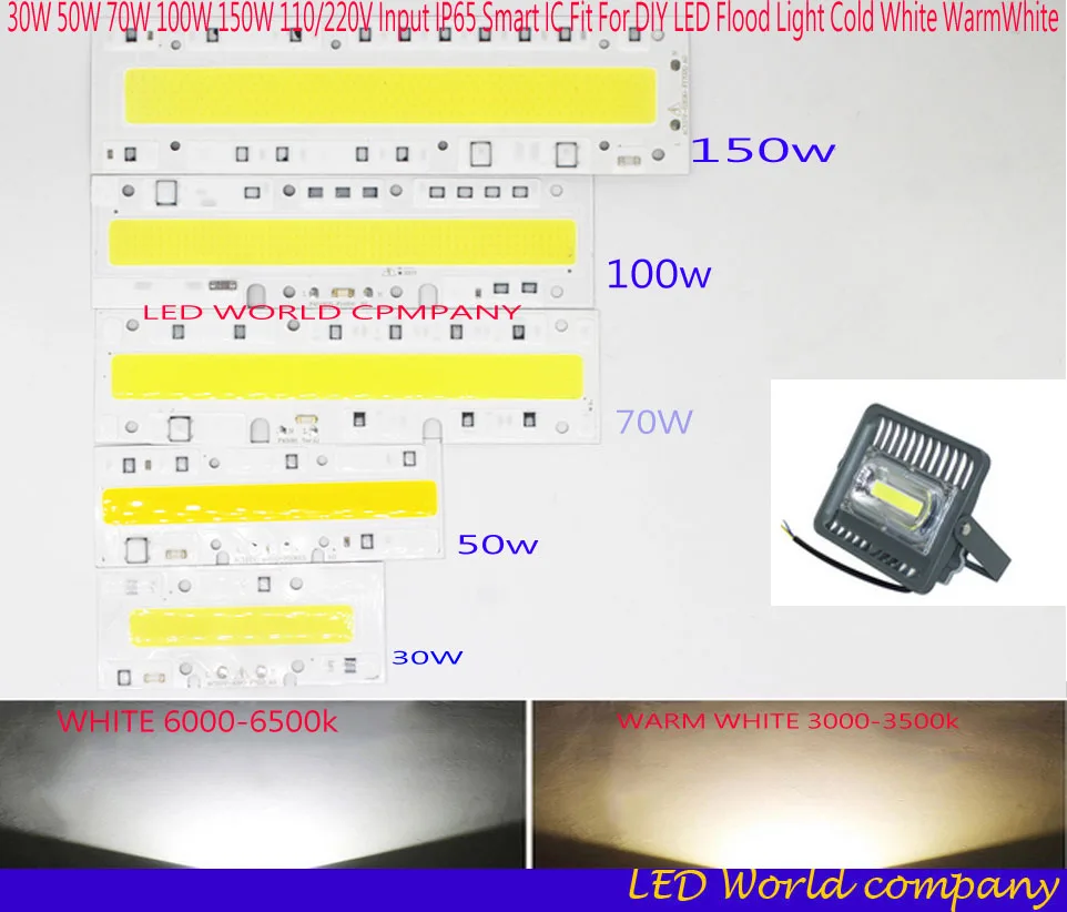 

LED COB Bulb Lamp Light 30W 50W 70W 100W 150W 220V Input IP65 Smart IC Fit For DIY LED Flood Light Cold White /Warm White