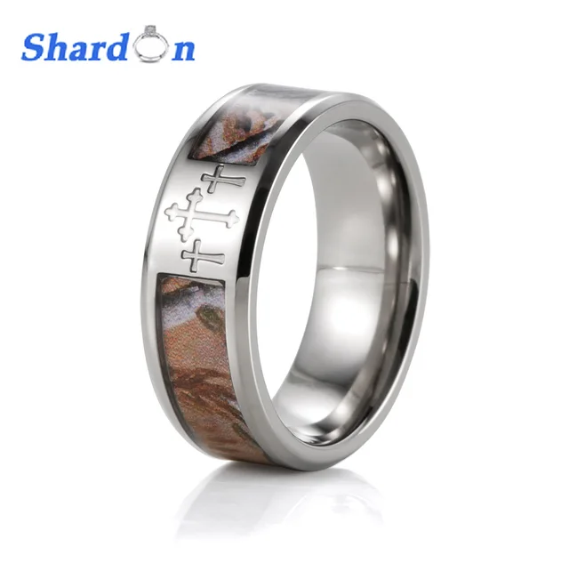 shardon drie cross camo mannen ringen 8mm titanium bemoste eiken