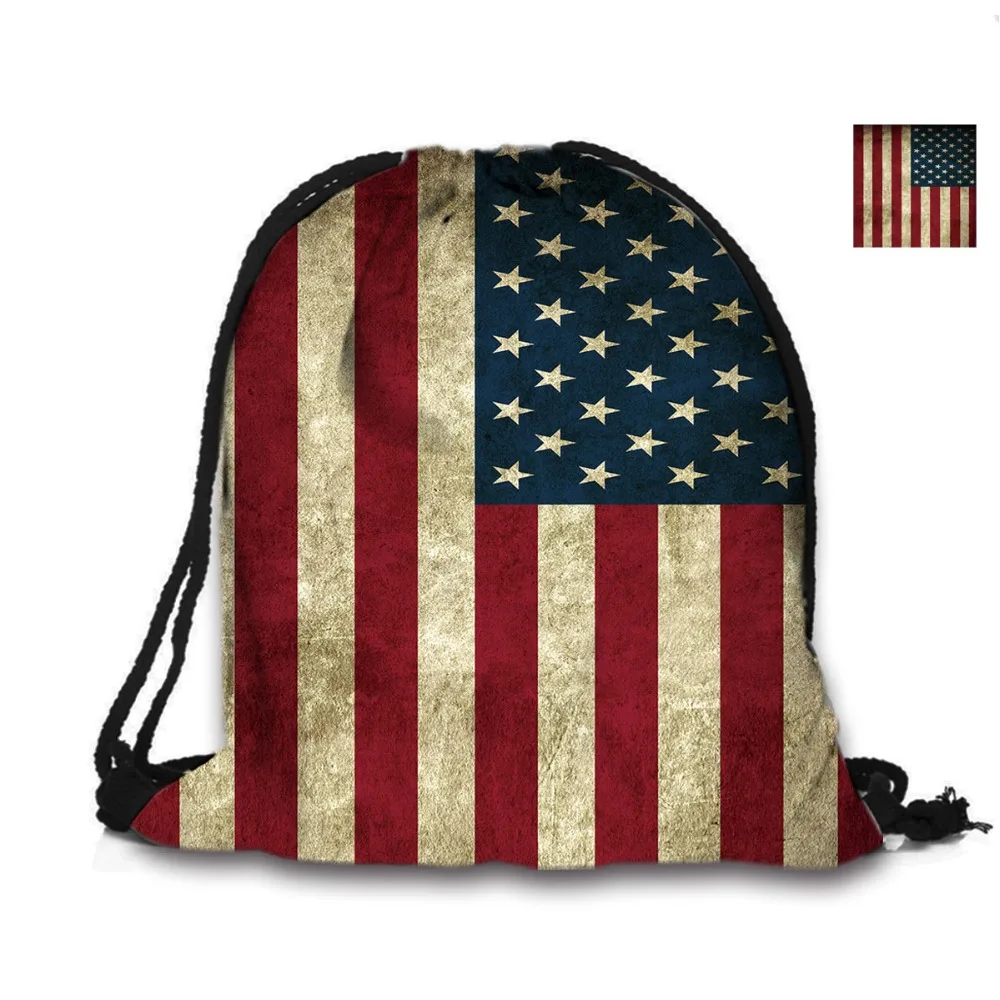 Custom Bag 3D Printing Drawstring Bag American Flag Backpack Printed