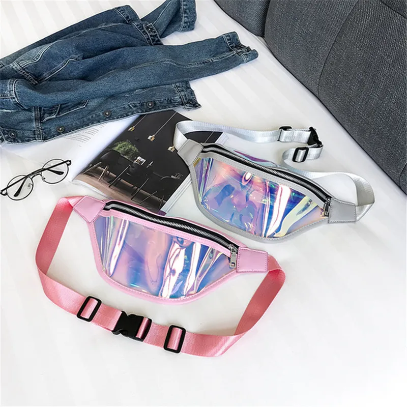 

New version of reflective laser waistband fashion zipper pocket mobile phone bag one shoulder slanting chest running bag