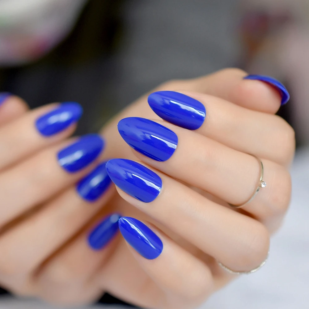 

Fashion Pure Blue UV Gel Fakel Nail Art Tips Medium Sharp Stiletto False Nails for Lady Full Cover Easy DIY Manicure Tools 300P
