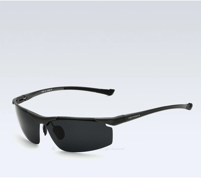 Мужские солнцезащитные очки без оправы VEITHDIA, из алюминиево-магниевого сплава с синими зеркальными поляризационными стеклами, степень защиты UV400, модель 6587 - Цвет линз: Серый