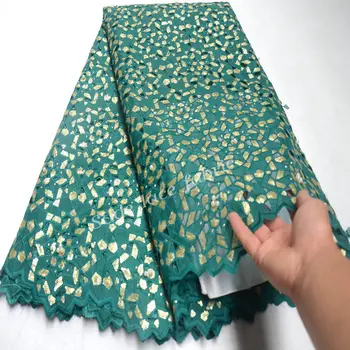 

green gold Handcut French lace fabric double organza lace with lots of sequins stone and beads high quality for wedding DG226