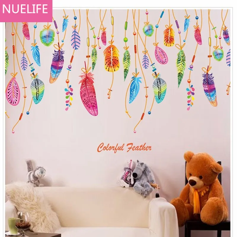 Kids Room bedroom Glass stickers Colored feathers glass windows of the