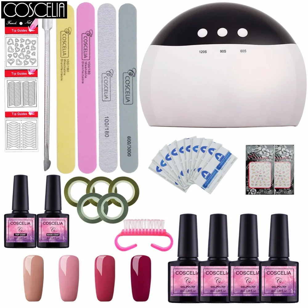 

COSCELIA 4 Colors UV Gel Nail Nail Art Tools Kit 24W UV Lamp Curing Machine Manicure Set UV LED Lamp Gel Nail Tools Gel Polish