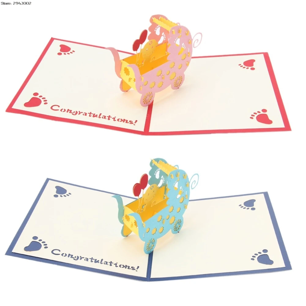 3D Pop Up оригами Бумага лазерная резка поздравительные открытки Детские коляски