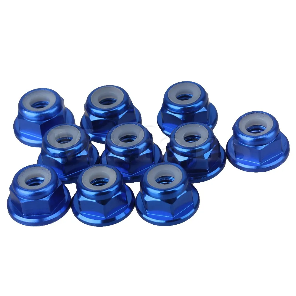 Mxfans 10pcs Durable M4 Aluminum Nylon Lock Nut With Flange Collar Washer Black