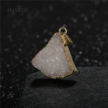 

DP140 Best Quality White Druzy Charm Leaf Pendant Gold Electroplating for Women Men Necklace Making Jewelry Findings 28*28mm