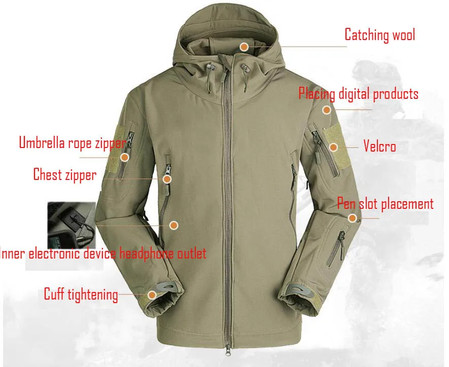 Одежда для охоты, для улицы, Акула, кожа Tad V4, тактическая Millitary softshell куртка, костюм для мужчин, водонепроницаемая, боевая, флисовая куртка для мужчин