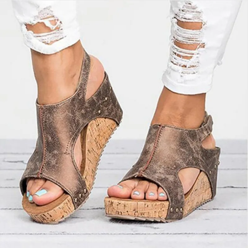

Women Sandals 2019 Platform Sandals Wedges Shoes For Women Heels Sandalias Mujer Summer Shoes Leather Wedge Heels Sandals 43