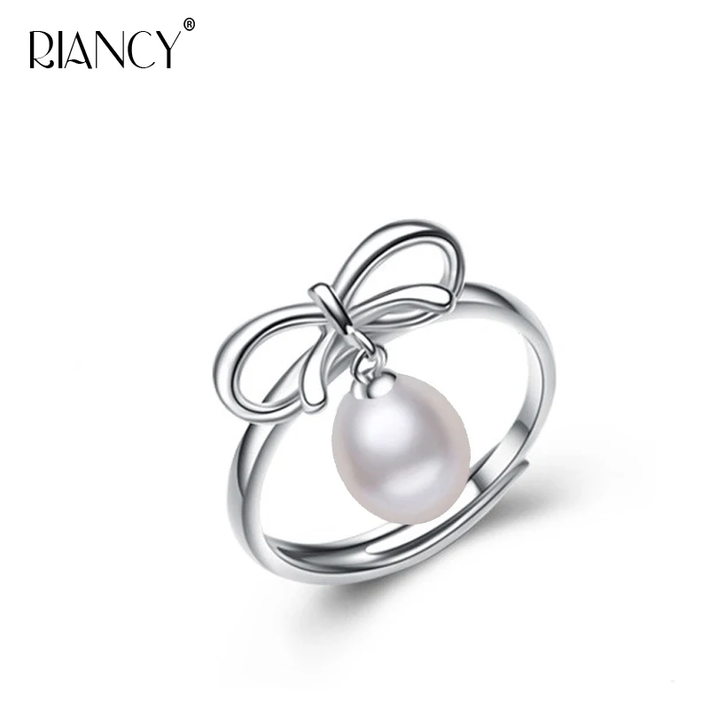 Trendy Freshwater black pearl ring for women natural pearl with 925 sterling silver engagement ring jewelry best wedding gift - Цвет камня: white pearl ring