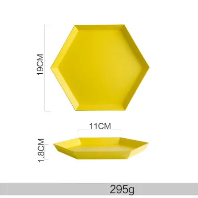 Обеденные тарелки 304 из нержавеющей стали пигментированные 8 дюймов Европейский Стиль Твердые геометрические острые тарелки креативные металлические фрукты неправильное блюдо - Цвет: S yellow