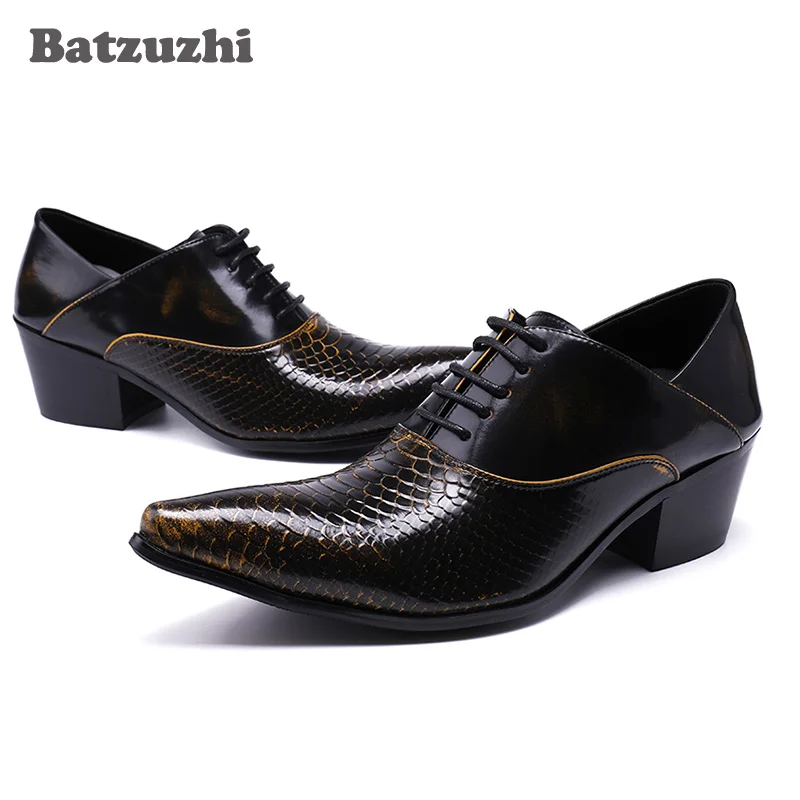Batzuzhi/Мужская обувь, увеличивающая рост на 6,5 см Мужские модельные туфли с острым носком, на шнуровке кожаные свадебные и вечерние туфли, zapatos hombre 38-46