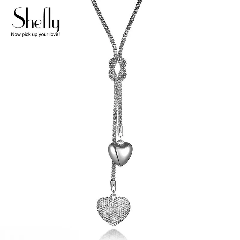 

Heart Necklace Women Silver Love Pendant Popcorn Chain Tie Boho Necklaces & Pendants Fashion Jewelry collares de moda 2018