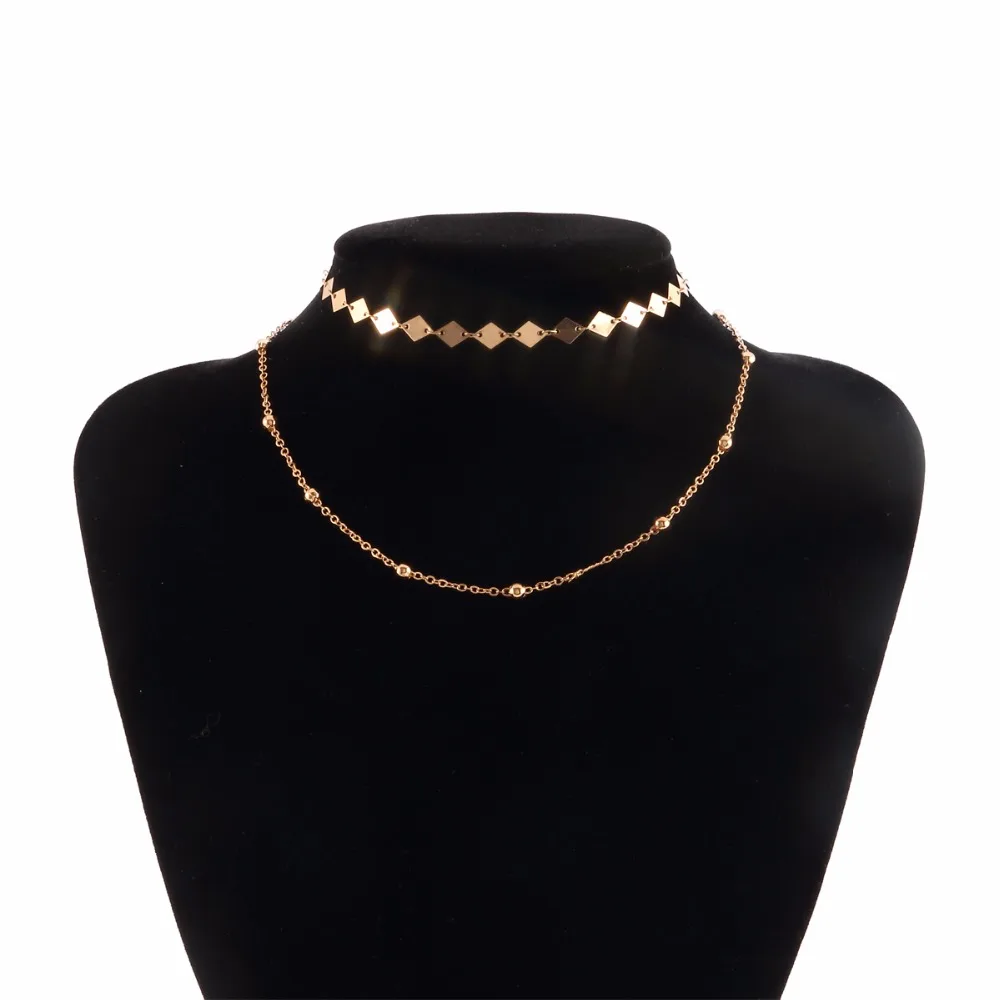 2017 New Simple Bar Choker Necklace For Women Gold Color Beads Chocker