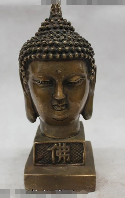 

[old craft ] 8" Tibet Tibetan Buddhism Bronze Shakyamuni Amitabha Buddha Head Bust Statue (A0314)