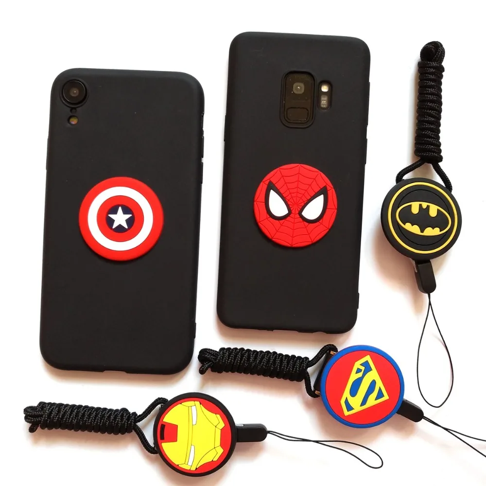 

For Samsung Galaxy J330 J530 J730 EU J2 J3 J5 J7 Black Lanyard Back Cover Cartoon The Marvel Avengers Soft Silicone Phone Case