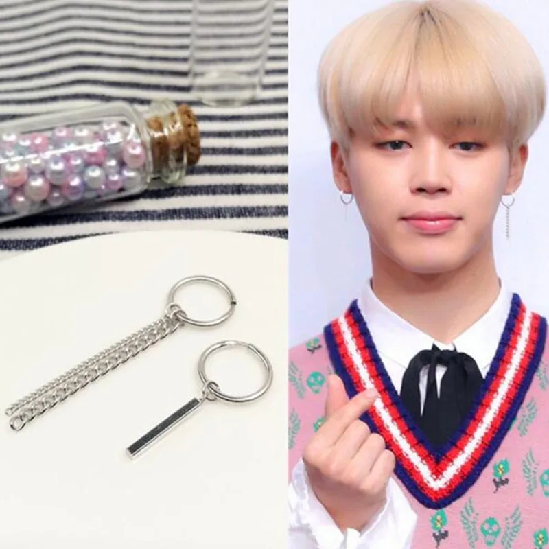 

1pair KPOP Bangtan Boys Album Stainless steel Tassel Stud Earrings Korean Jewelry Accessories For Men And Women Earring