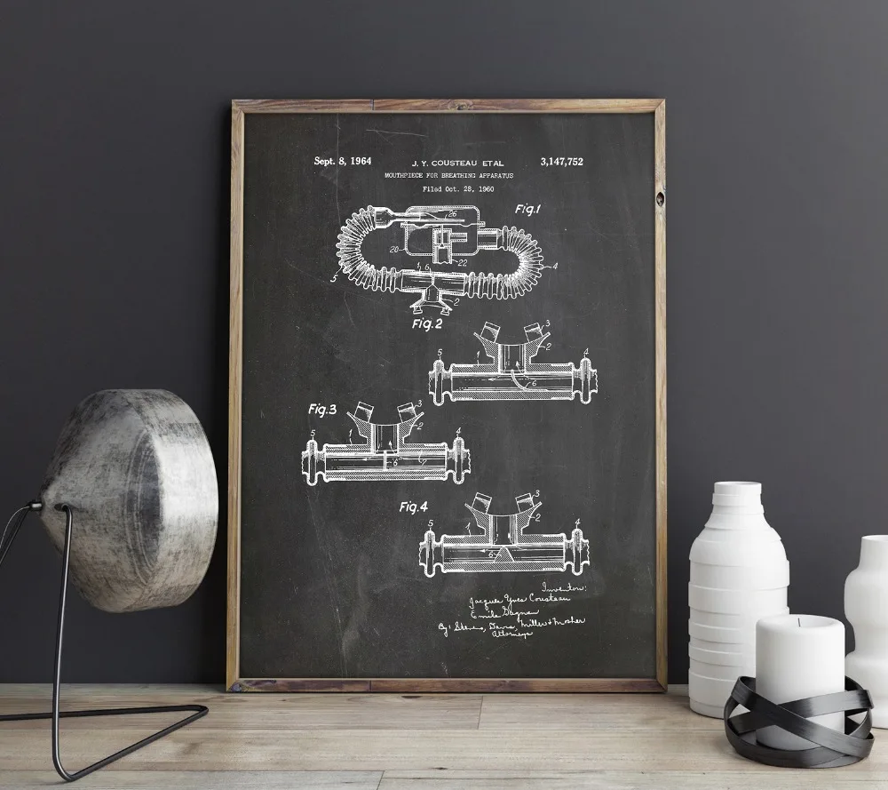 Патент для мундштук, настенное искусство, постеры для дайвинга, декор для картин, винтажный принт, blueprint, идея подарка для дайвера, настенные украшения